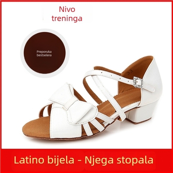 Dječje latinsko plesne cipele, bijele, s mekanom potplatom, za djevojčice, s mašnicom