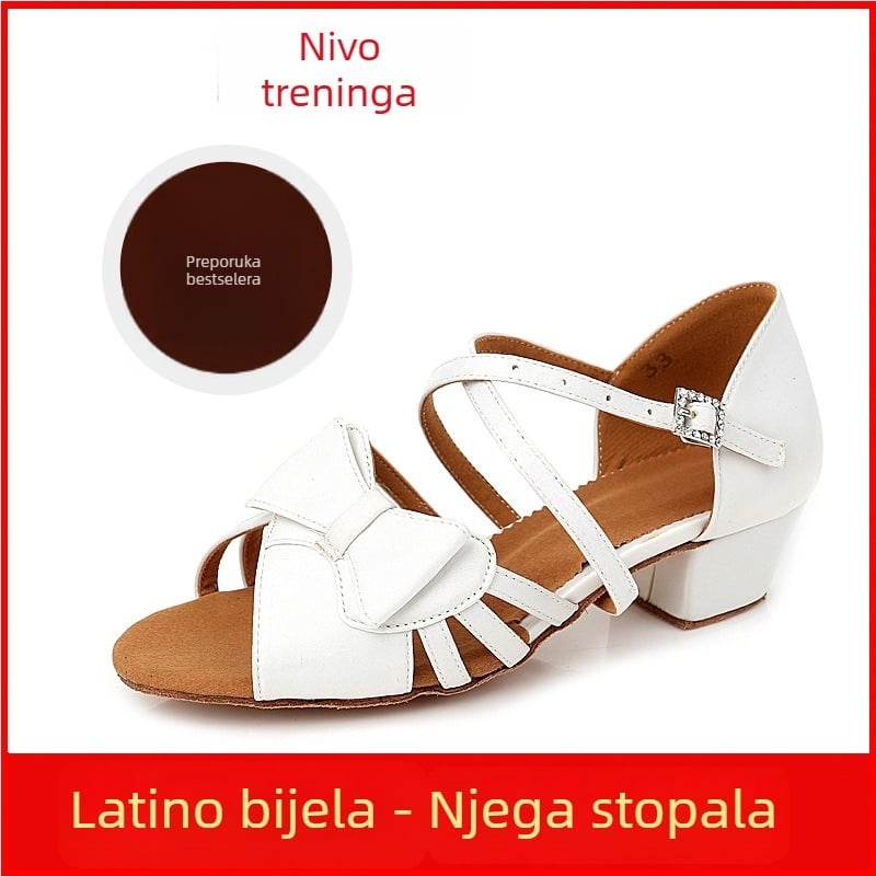 Dječje latinsko plesne cipele, bijele, s mekanom potplatom, za djevojčice, s mašnicom
