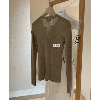 Pamukasta pletena majica s Henry ovratnikom, dugi rukavi, 95%+ pamuk, jednofarbni uzorak