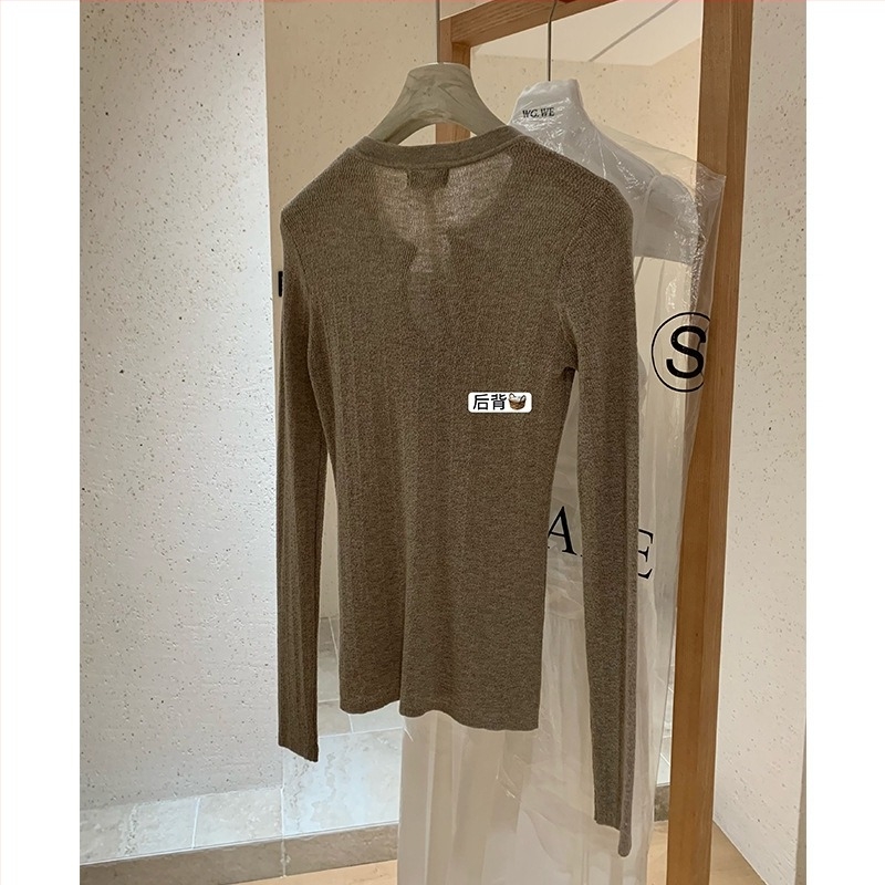 Pamukasta pletena majica s Henry ovratnikom, dugi rukavi, 95%+ pamuk, jednofarbni uzorak