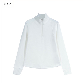 Majica tipa T s poluotvorenim ovratnikom, dugi rukavi, pamukova tkanina, A-silueta