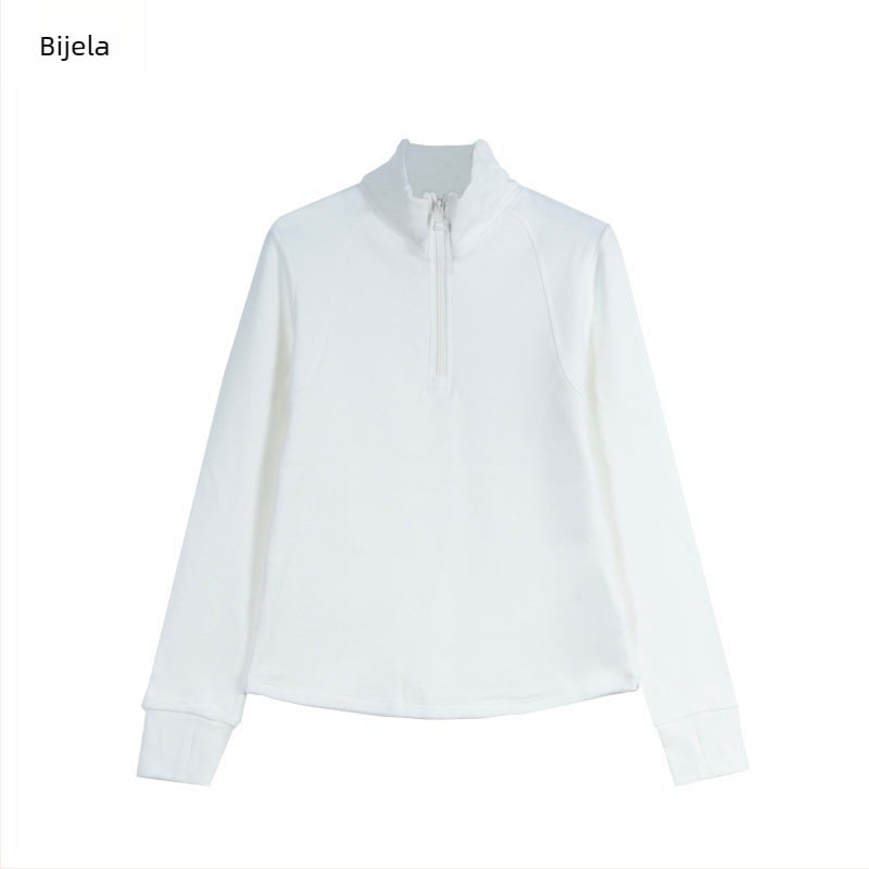 Majica tipa T s poluotvorenim ovratnikom, dugi rukavi, pamukova tkanina, A-silueta
