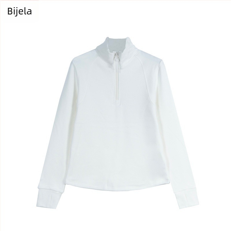 Majica tipa T s poluotvorenim ovratnikom, dugi rukavi, pamukova tkanina, A-silueta