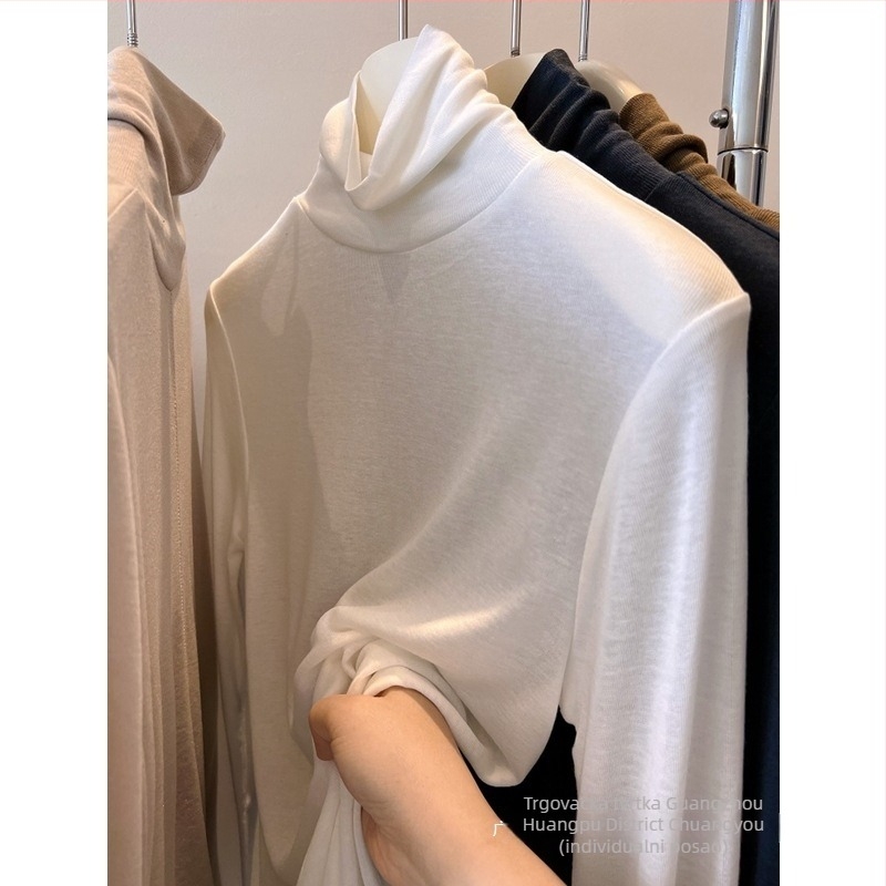 Majica s visokim ovratnikom, slim fit, dugi rukavi, pleteni materijal, jednobojni dizajn