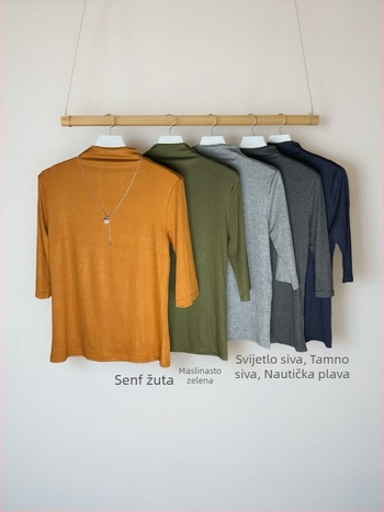 Pleteni top s polovičnim visokim ovratnikom, regularni rukavi, viskoza-elastanska pletenina, glatki uzorak, obična duljina, elegantan gradski stil