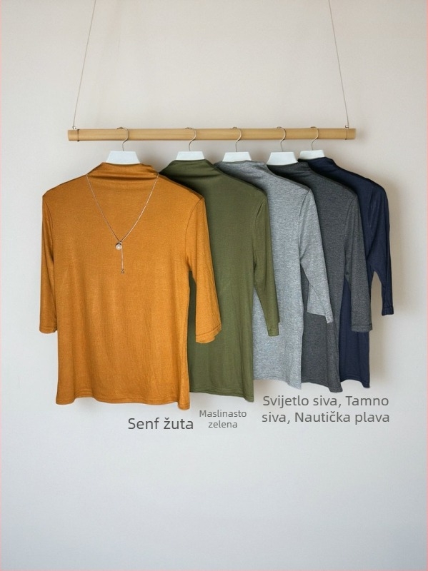Pleteni top s polovičnim visokim ovratnikom, regularni rukavi, viskoza-elastanska pletenina, glatki uzorak, obična duljina, elegantan gradski stil