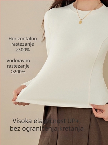 Ženska bazna majica s dugim rukavima, okrugli ovratnik, uski kroj, 80-90% poliester, pleteni materijal, topao komad