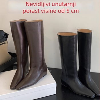 Ženske jahačke čizme s oštrim nosom, unutarnje povećanje visine 5 cm, srednja duljina, peta 3-5 cm, gornji materijal Super Fiber, uložak Super Fiber, korejski stil, jesen 2025