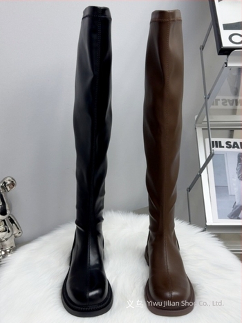 Čizme iznad koljena za zimu, ravni đon, sintetička koža, gumeni đon, stražnji zatvarač
