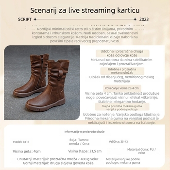 Gležnjače od prave kože, europsko-američki stil, srednja peta 3-5 cm, gumeni potplat, bočni zatvarač
