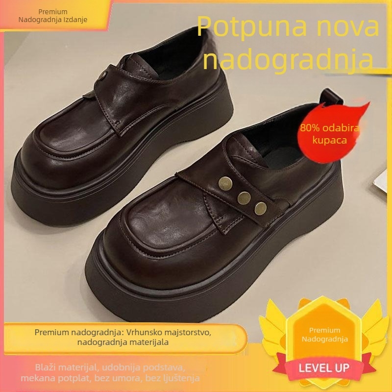 Ženske loaferice s debelim potplatom, britanski stil, okrugla nosnica, PU gornji dio, 6–8 cm peta