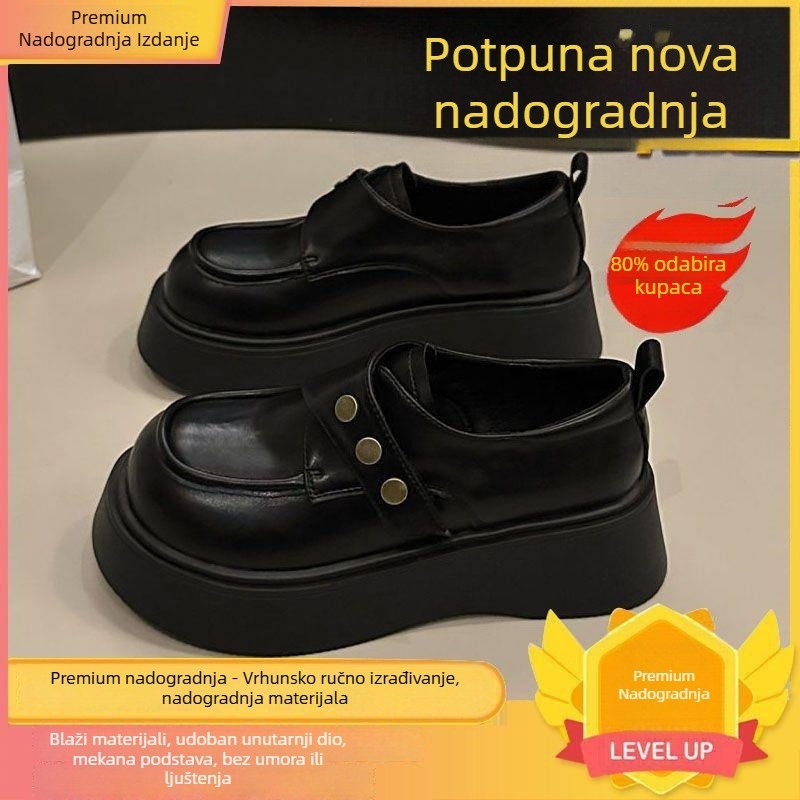 Ženske loaferice s debelim potplatom, britanski stil, okrugla nosnica, PU gornji dio, 6–8 cm peta