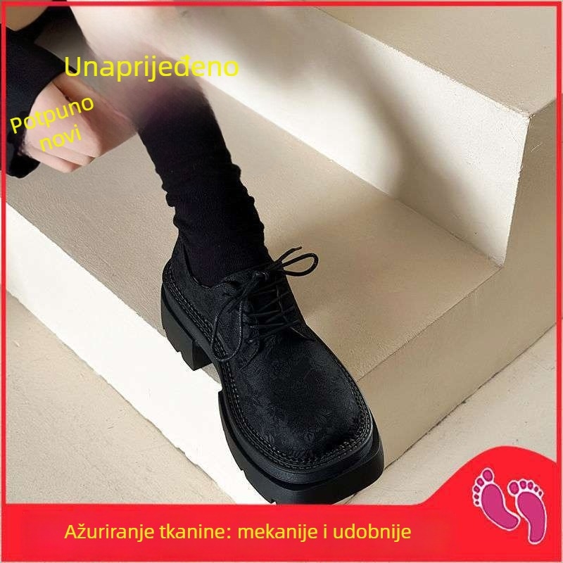 Ženske PU loaferice s uzorkom lubanje, okrugli vrh, srednja visina potplata, debeli potplat, korejski stil s kopčom, proljetne cipele