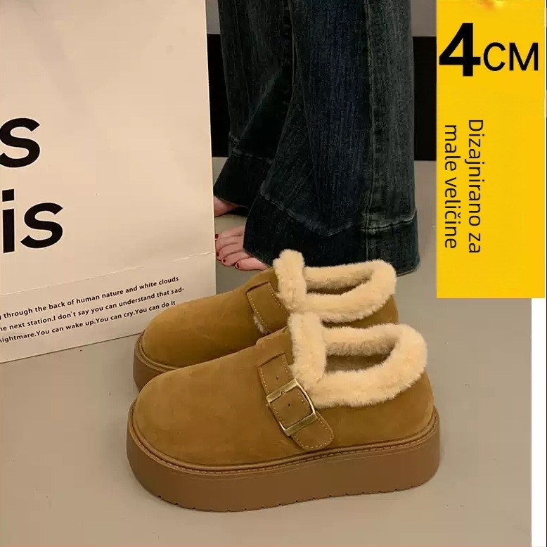 Ženske loaferice s debelim potplatom, velur gornji dio, plišana unutarnja podloga, gumena potplat, slip-on dizajn
