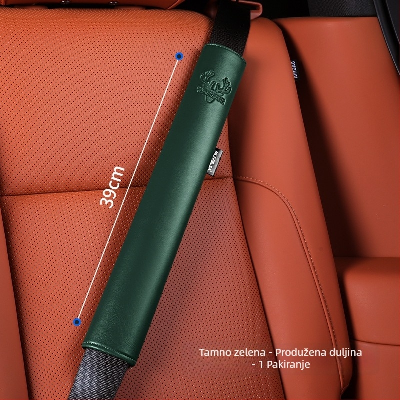 Kožna navlaka za sigurnosni pojas automobila od Cordovan kože – otporna na habanje, produženi rameni dio, otisak loga