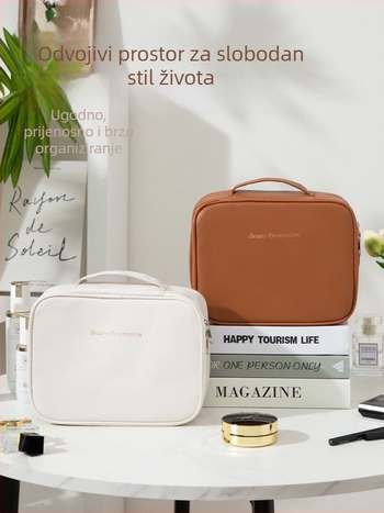 Kozmetička torbica - Veliki kapacitet, Odvojivi pretinci, Vodootporna PU, Prijenosna sa zatvaračem