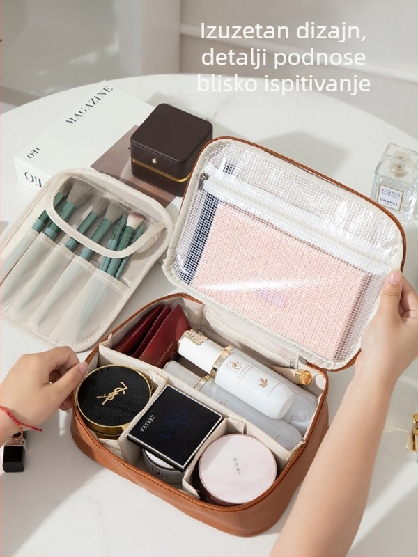 Kozmetička torbica - Veliki kapacitet, Odvojivi pretinci, Vodootporna PU, Prijenosna sa zatvaračem