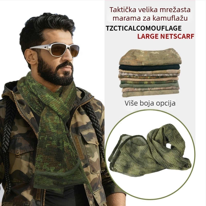 Kamuflažni šal za glavu i vrat za vanjsku upotrebu, smjesa tkanina, svestran stil, moguć prilagođeni postupak