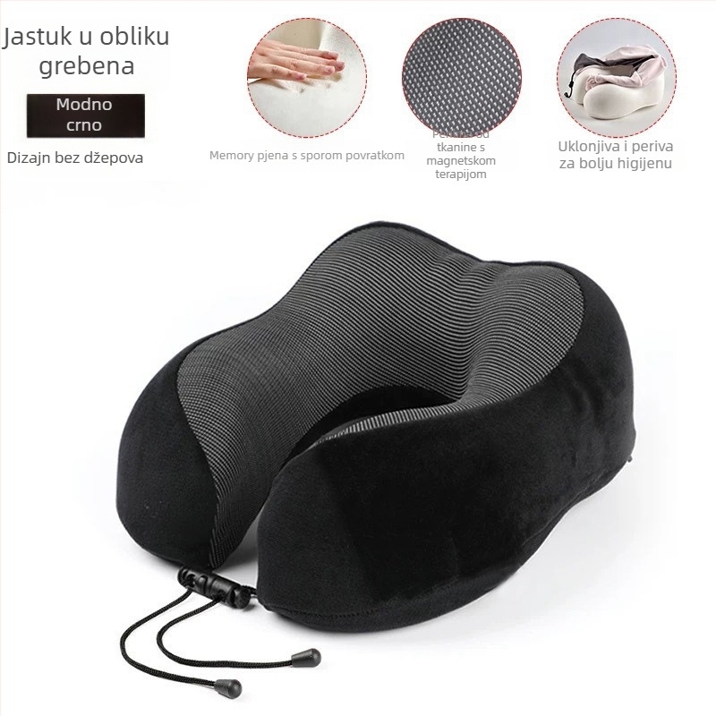 U-oblikovani jastuk za vrat s memorijskom pjenom za putovanja, Crystal Velvet tkanina, lagana težina ispod 0,5 kg