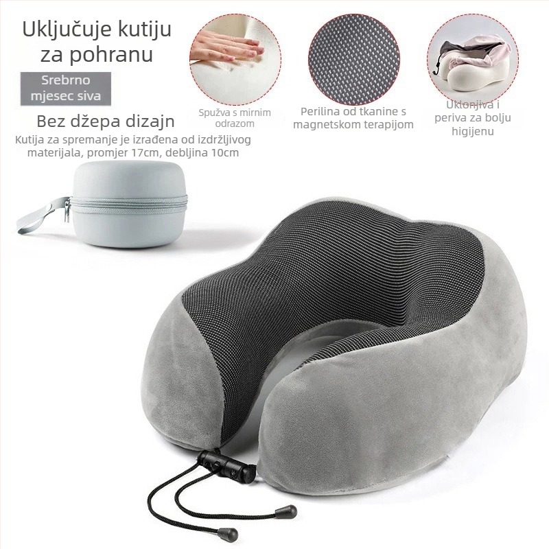 U-oblikovani jastuk za vrat s memorijskom pjenom za putovanja, Crystal Velvet tkanina, lagana težina ispod 0,5 kg