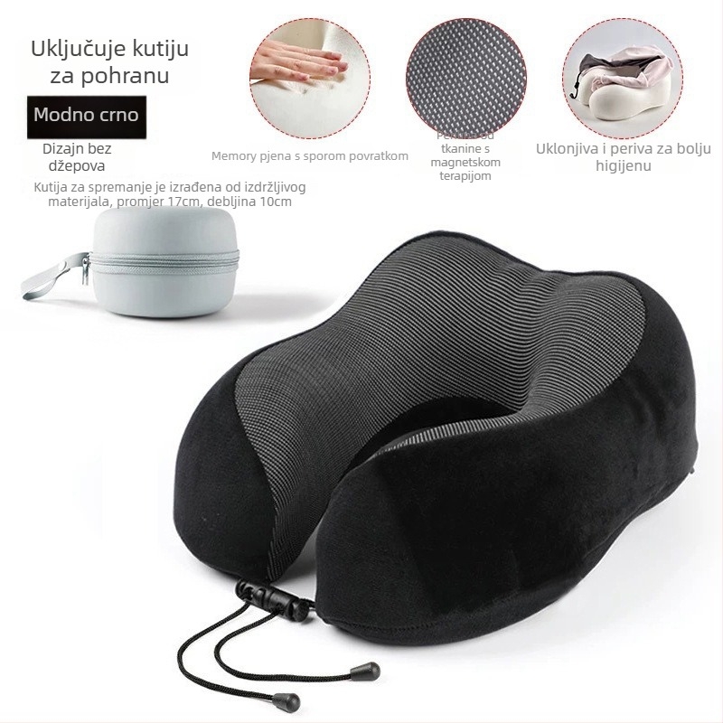 U-oblikovani jastuk za vrat s memorijskom pjenom za putovanja, Crystal Velvet tkanina, lagana težina ispod 0,5 kg