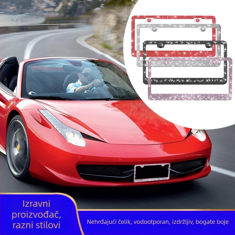 Okvir za registarsku pločicu od nehrđajućeg čelika sa dijamantnim kristalima, pravokutni univerzalni držač Hao Kuang