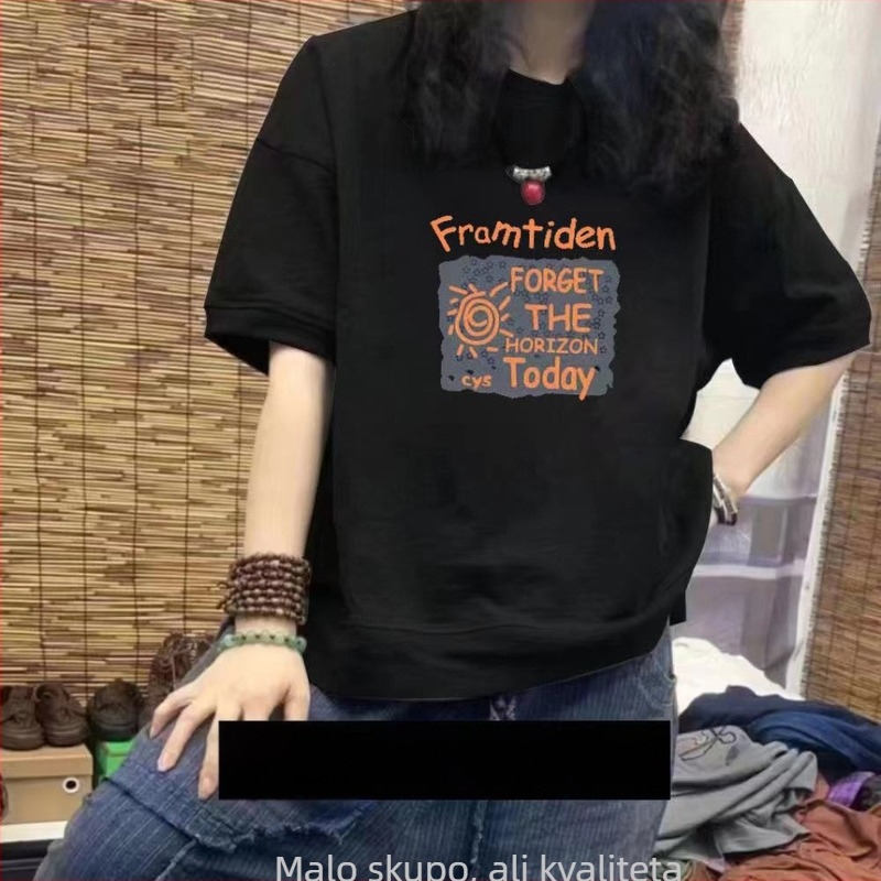 Ženski T-shirt od 100% pamuka s kratkim rukavima, slobodan kroj, otisak, plus veličina, moderan stil