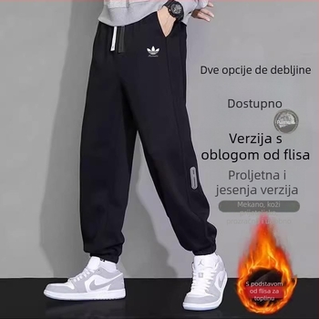 Muške sportske hlače s fleece podstavom, slobodan kroj, visokim strukom, vezivanje šnoru, mikroelastičnost