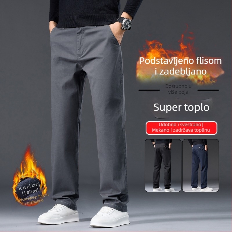 Muške hlače od pamuka s fleece podstavom, ravni kroj, visok pojas, jesen-zima