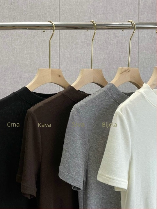 Majica kratkih rukava od Tencel Lyocell, okrugli izrez, jednobojna, 70–80% Lyocell, standardna duljina, ljeto 2024, japansko-korejski ležerni stil