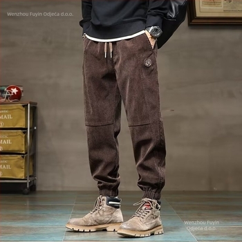 Muške casual trenirke s romboidnim uzorkom, srednji pojas, straight kroj, mikroelastičnost, hongkonški stil