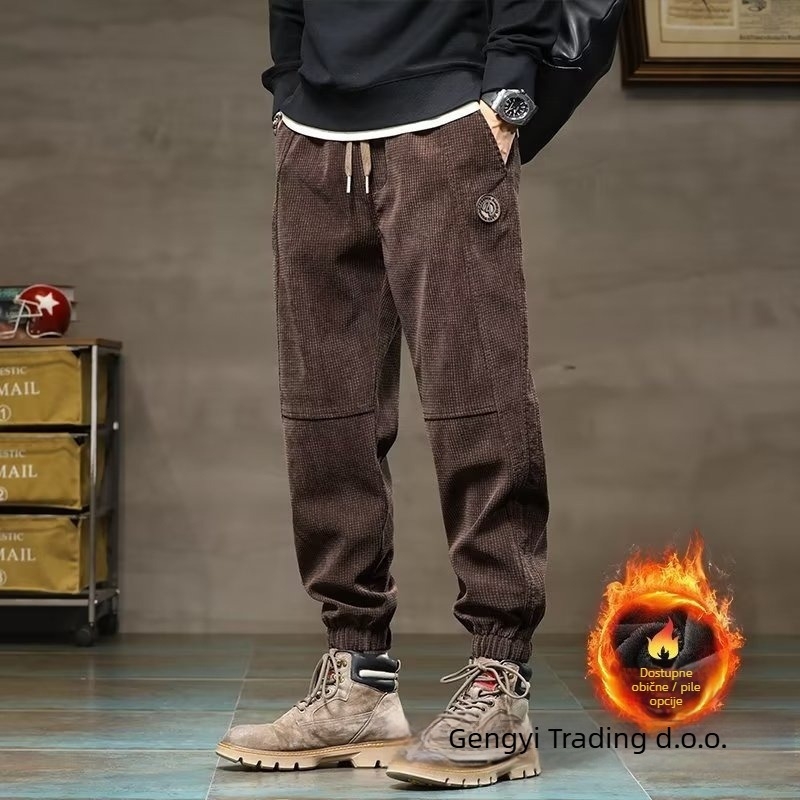 Muške casual trenirke s romboidnim uzorkom, srednji pojas, straight kroj, mikroelastičnost, hongkonški stil