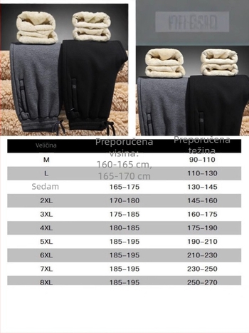 Muške hlače ravnog kroja s Sherpa podstavom, 100% pamuk, srednji pojas, zimska odjeća