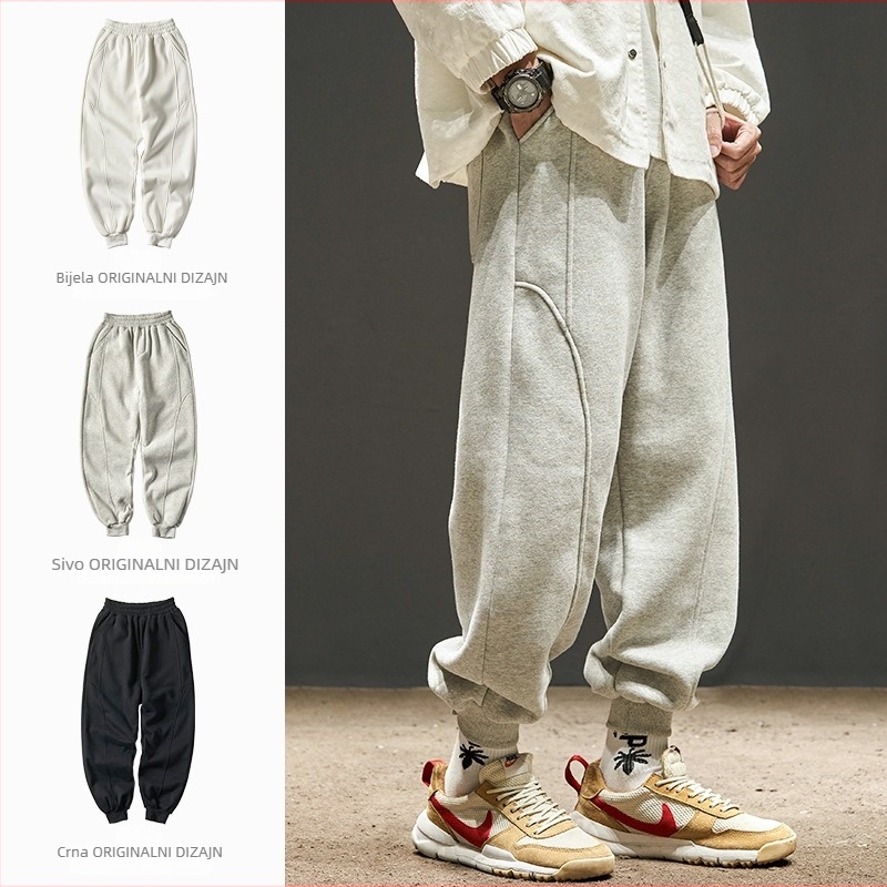 Muške trenirke Velveteen s fleš podstavom, slim fit, srednji pojas, ravne nogavice, standardne debljine