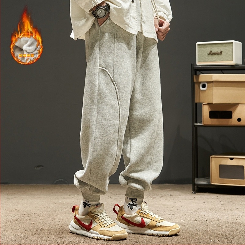 Muške trenirke Velveteen s fleš podstavom, slim fit, srednji pojas, ravne nogavice, standardne debljine