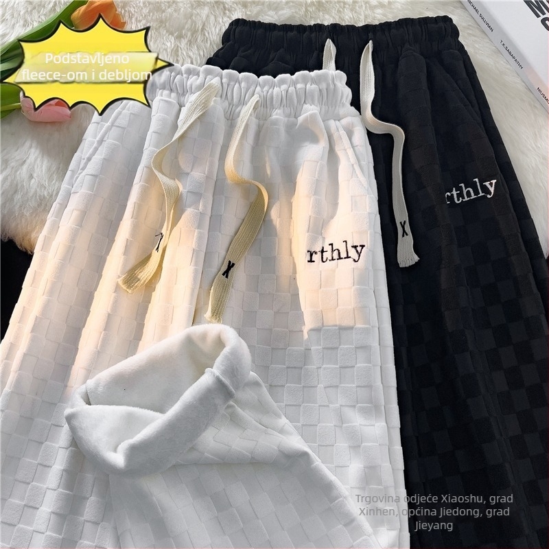 Muške corduroy hlače ravnog kroja — Kockasti uzorak, srednji pojas, fleece podstava, pamukasto-mješani materijal