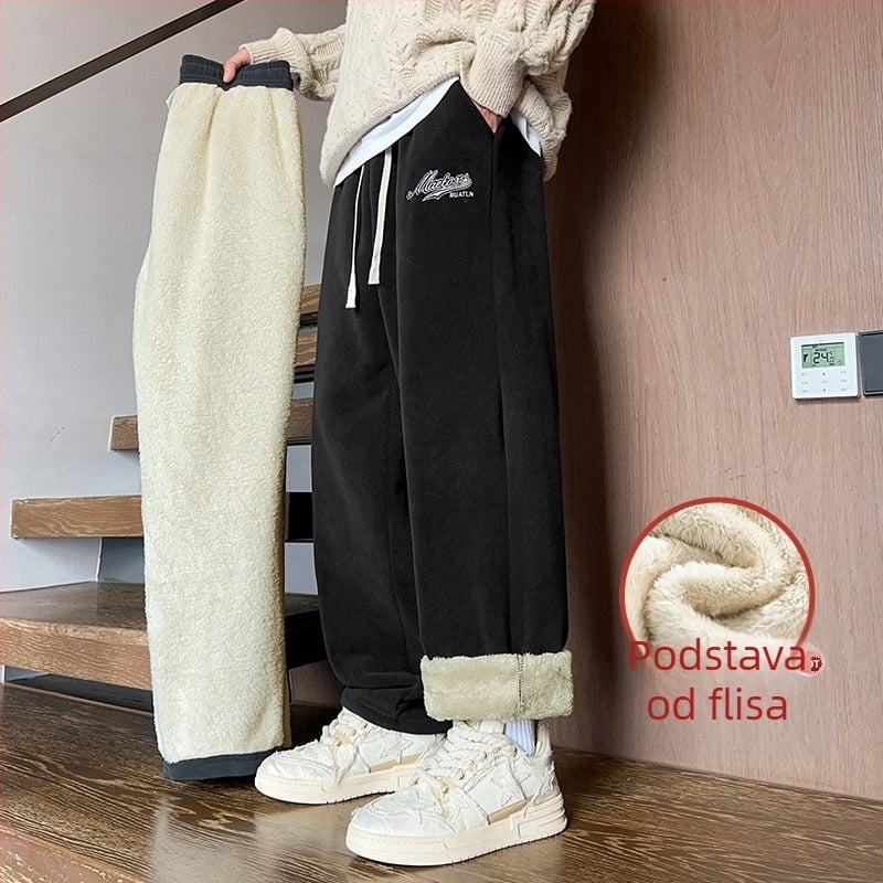 Muške hlače s flisom za zimu, ravni kroj, udoban, duge hlače.