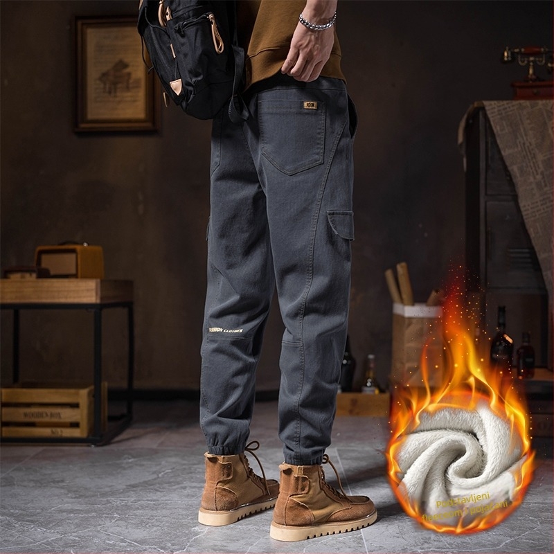 Muške radne hlače u japanskom stilu workwear, uski kroj, srednji porast, s remenom, pamuk