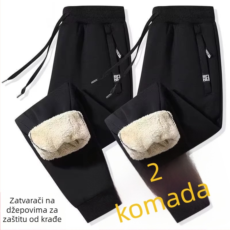 Muške hlače s flis podstavom, ravni kroj, visok struk, s remenom, mješavina kemijskih vlakana