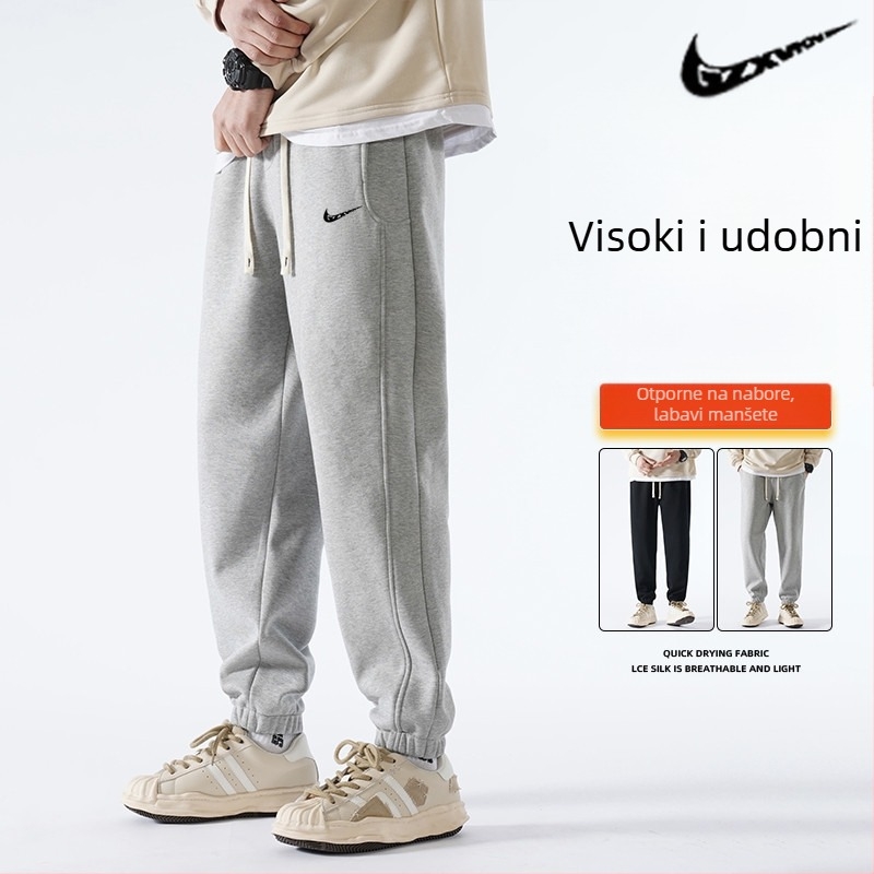 Muške casual sportske hlače s flek podstavom, srednji pojas, slobodan kroj, vezivanje šnure, zimski komad