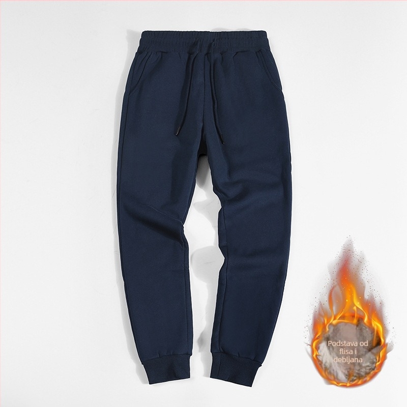 Sportske casual hlače, slim fit, od smjese ovčje vune s 63% pamuka, flis podstava, srednja visina struka s remenom