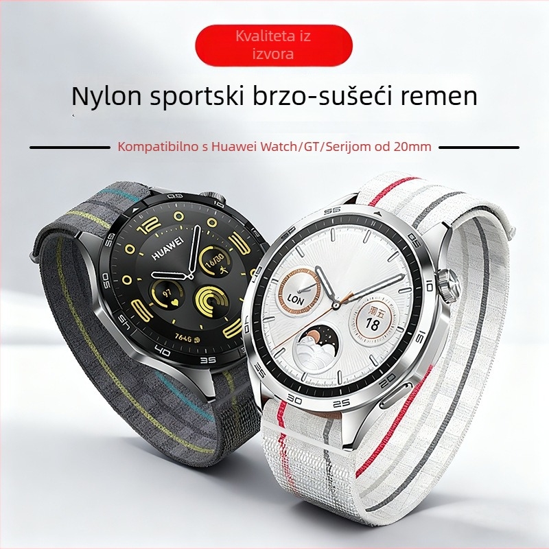 Najlon pleteni remen za sat Huawei Watch5 Pro/GT6/5; 22 mm sučelje; Velcro kopča; kompatibilno Samsung, Garmin, Huawei (Materijal: najlon; Sučelje: 22 mm; Kopča: Velcro; Kompatibilnost: Samsung, Garmin, Huawei)