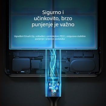 PD240W Type-C kabel za napajanje s čipom, dvostrani, za prijenosna računala, duljina 0,5–3 m