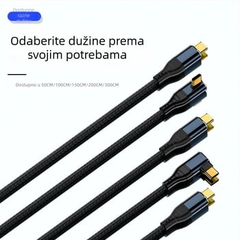 PD240W Type-C kabel za napajanje s čipom, dvostrani, za prijenosna računala, duljina 0,5–3 m