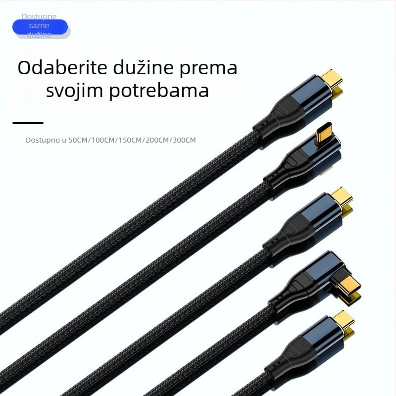 PD240W Type-C kabel za napajanje s čipom, dvostrani, za prijenosna računala, duljina 0,5–3 m