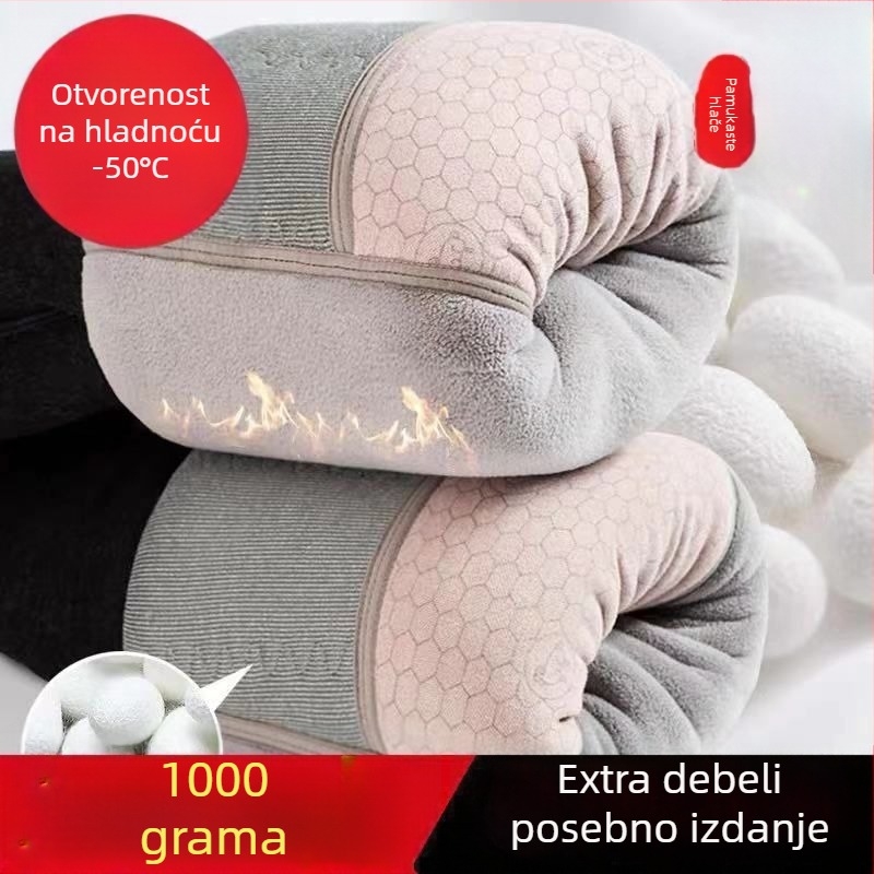 Muške pamučne termo hlače s flis podlogom, trostruko slojevite, extra debele 501-600 g/m², s zaštitom struka i koljena