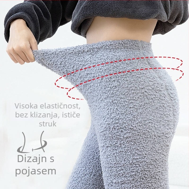Zimske debele pidžama hlače od koralnog flisa, tople i udobne za kućnu upotrebu, podstavljene, slobodan kroj, bezšivne, za trudnice