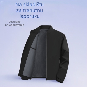 Lagana poslovna jakna za muškarce srednje dobi, stojeći ovratnik, zatvaranje na zip, bočni džepovi, 100% poliester