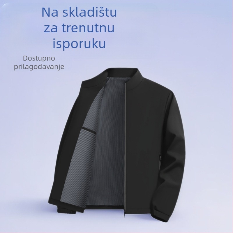 Lagana poslovna jakna za muškarce srednje dobi, stojeći ovratnik, zatvaranje na zip, bočni džepovi, 100% poliester