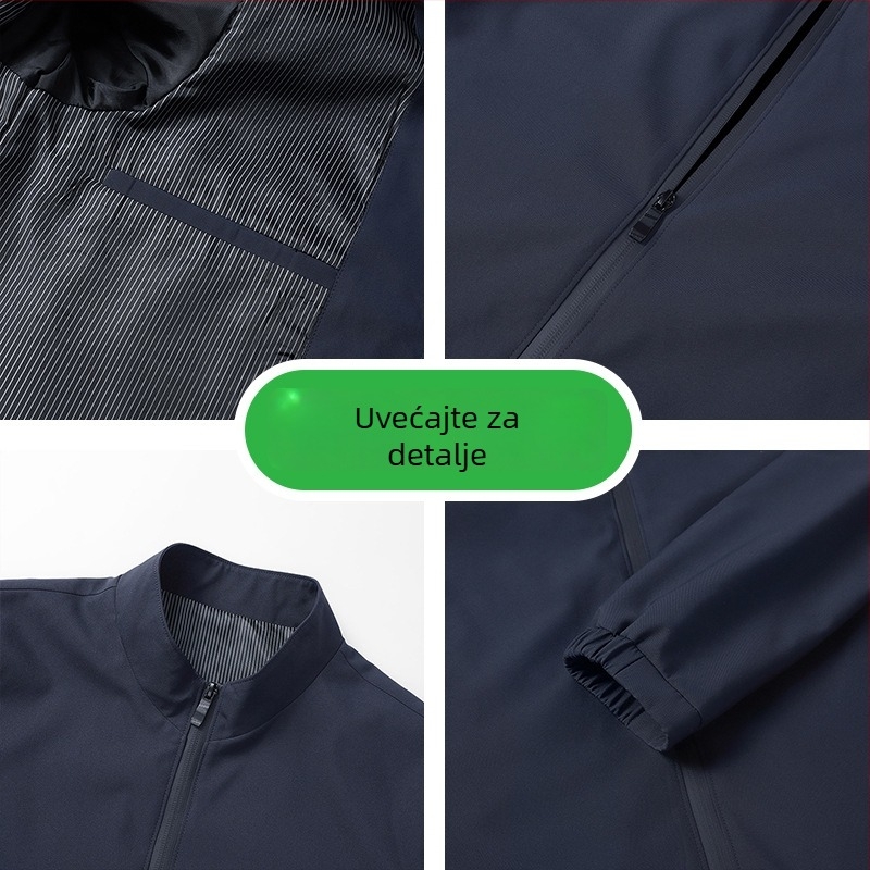 Lagana poslovna jakna za muškarce srednje dobi, stojeći ovratnik, zatvaranje na zip, bočni džepovi, 100% poliester